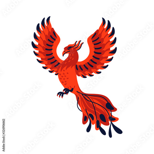 Magical creatures set. Mythological bird - phoenix. Flat style vector illustration isolated on white background.