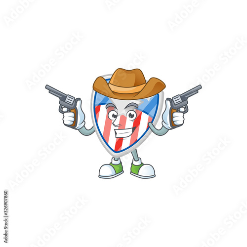 The brave of shield badges USA with star Cowboy cartoon character holding guns