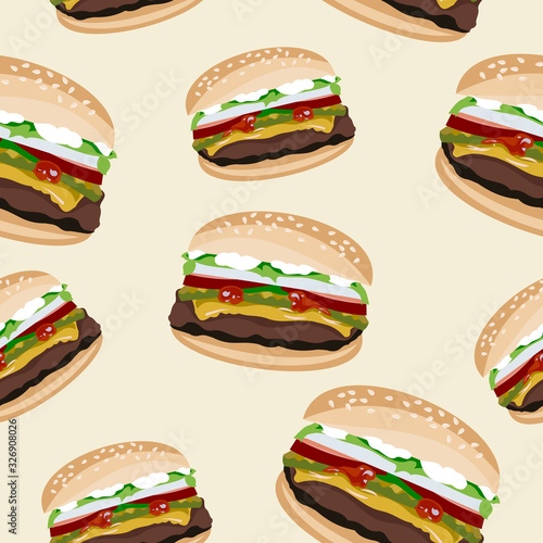 Barbeque bbq beauty beef bread bun burger seamless pattern background for textille or book covers, manufacturing,wallpaper, print, gift wrap, and scrapbooking