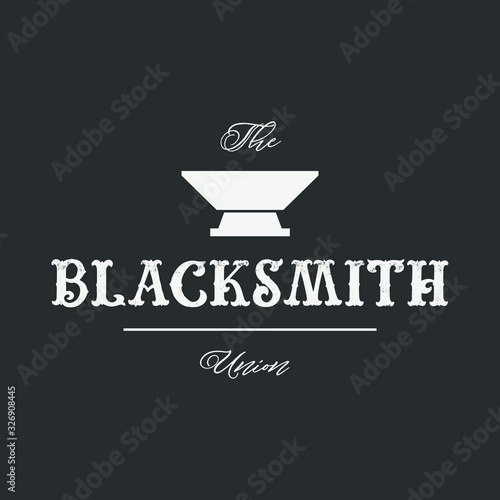 Blacksmith logo set with hammers, anvil, pliers. Forge workshop. Vector.