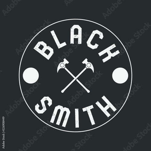 Blacksmith logo set with hammers, anvil, pliers. Forge workshop. Vector.