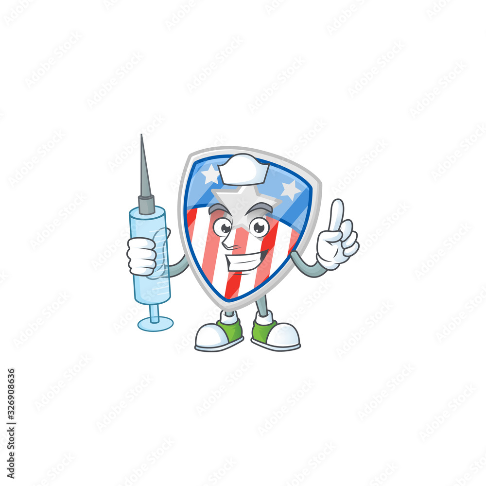 Smiley Nurse shield badges USA with star cartoon character with a syringe