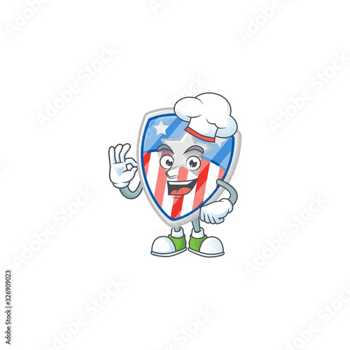 Shield badges USA with star cartoon character in a chef dress and white hat