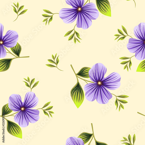 seamless pattern with violet floral on beige background