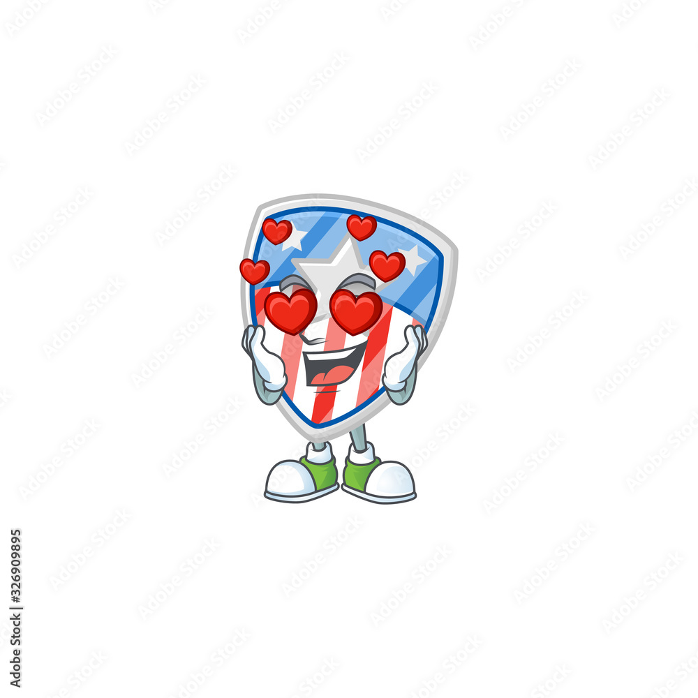 A romantic shield badges USA with star cartoon mascot design style A romantic shield badges USA with star cartoon mascot design style
