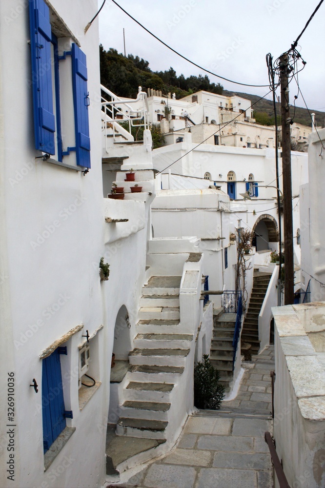 Street view of Kardiani traditional village in Tinos island, Greece