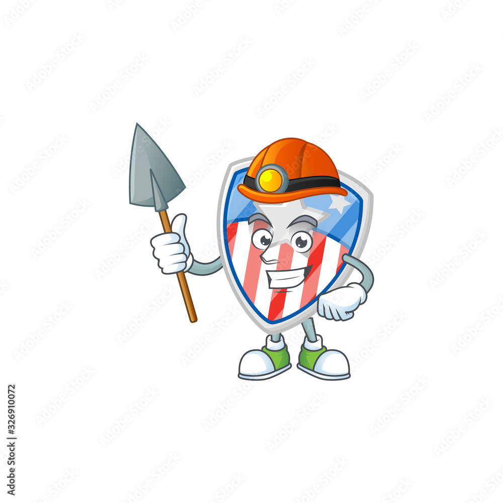 Cool clever Miner shield badges USA with star cartoon character design Cool clever Miner shield badges USA with star cartoon character design