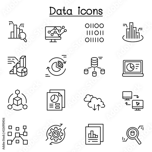 Data icon set in thin line style
