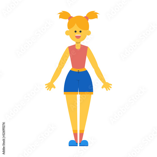 Funny and cute girl in shorts and t-shirt