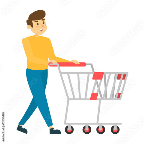 Man walking with a shopping cart vector