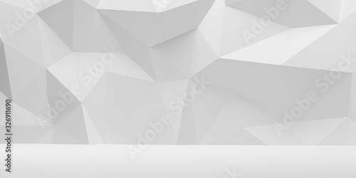 abstract wall polygon white geometric structure with triangular shapes on white background 3d render illustration photo