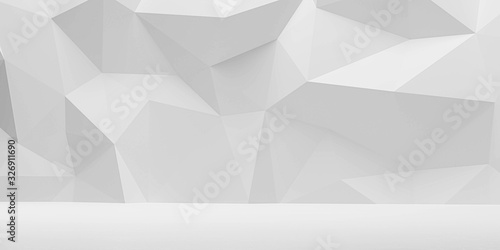 abstract wall polygon white geometric structure with triangular shapes on white background 3d render illustration