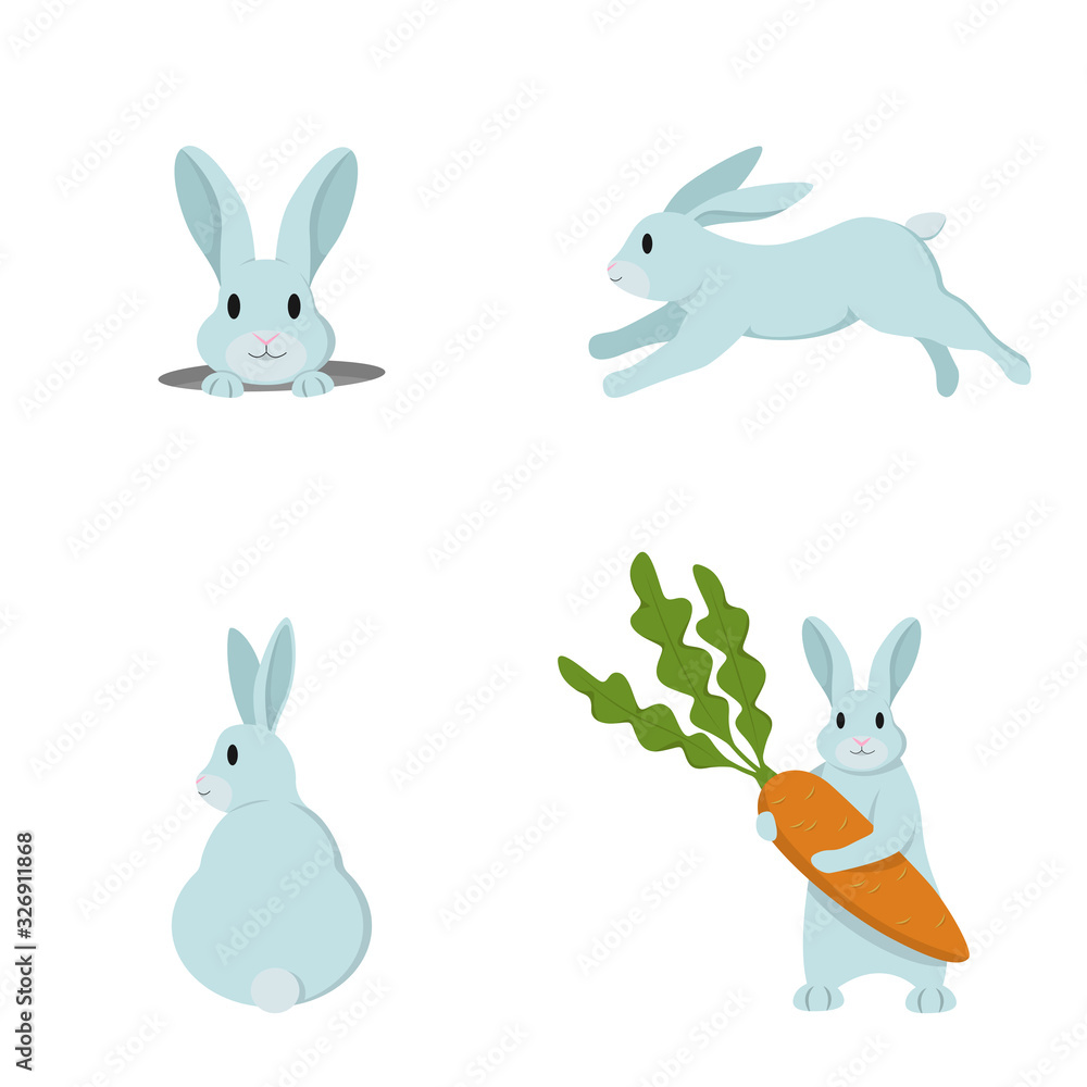 Vector set of cute rabbits. Bunnies in cartoon style isolated on white background. Vector set of cute rabbits. Bunnies in cartoon style isolated on white background.