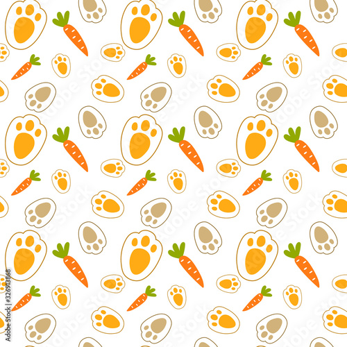 Footprints rabbit vector seamless pattern on white background Fun childish animal design element for decoration, wallpaper, print, paper, wrapping, web.