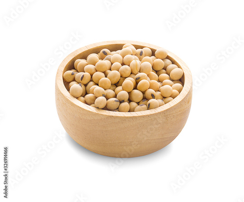 Soybean or soya bean in a bowl on white bakcground