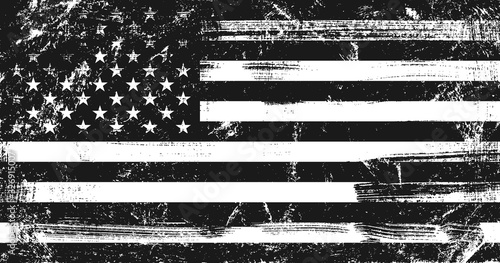 Grunge USA flag. Original proportions  black and white version.