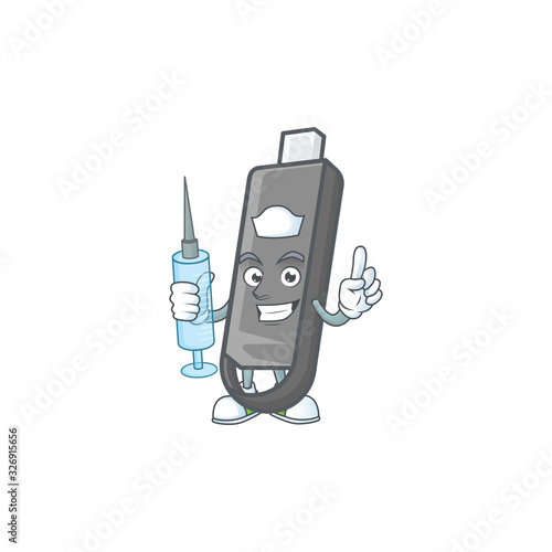 Smiley Nurse flashdisk cartoon character with a syringe