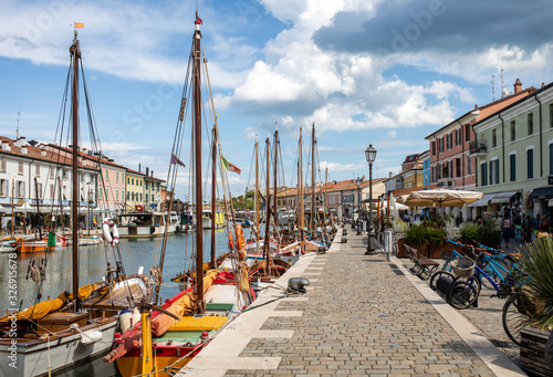 The port canal designed by Leonardo da Vinci and old town of Cesenatico on the Adriatic sea coast photo