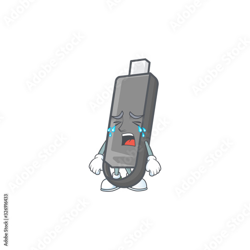 A crying flashdisk cartoon mascot design style