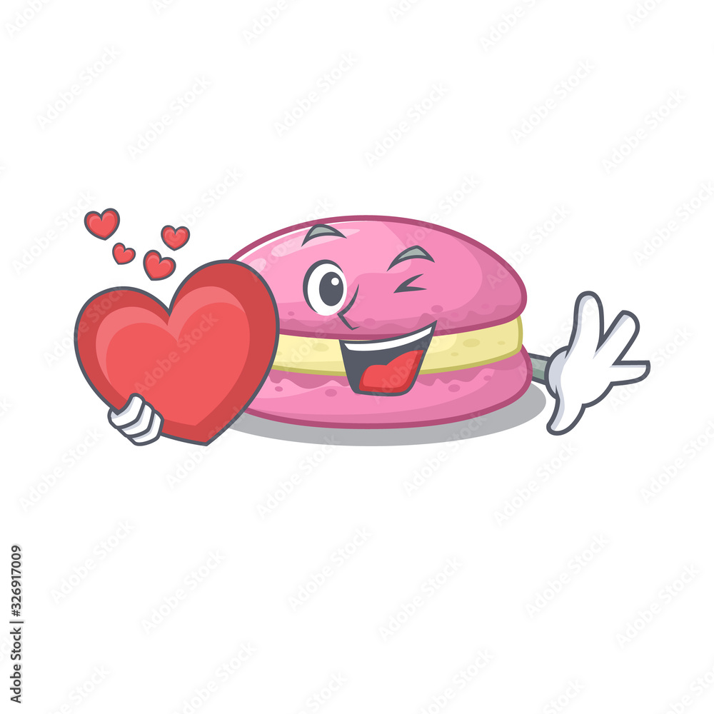 Romantic strawberry macarons cartoon picture holding a heart Romantic strawberry macarons cartoon picture holding a heart