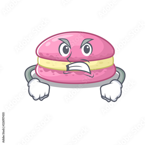 Strawberry macarons cartoon character style having angry face