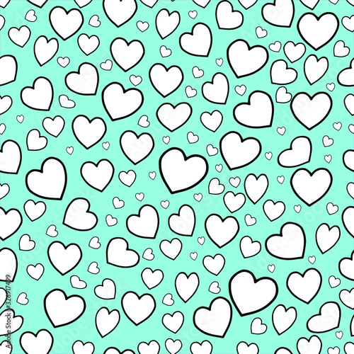 Vector, illustration, many, hearts, Seamless pattern, textile, cards, gift wrapping, scrapbooking, coloring, print for children, black and white, background, design for greeting cards, pattern.