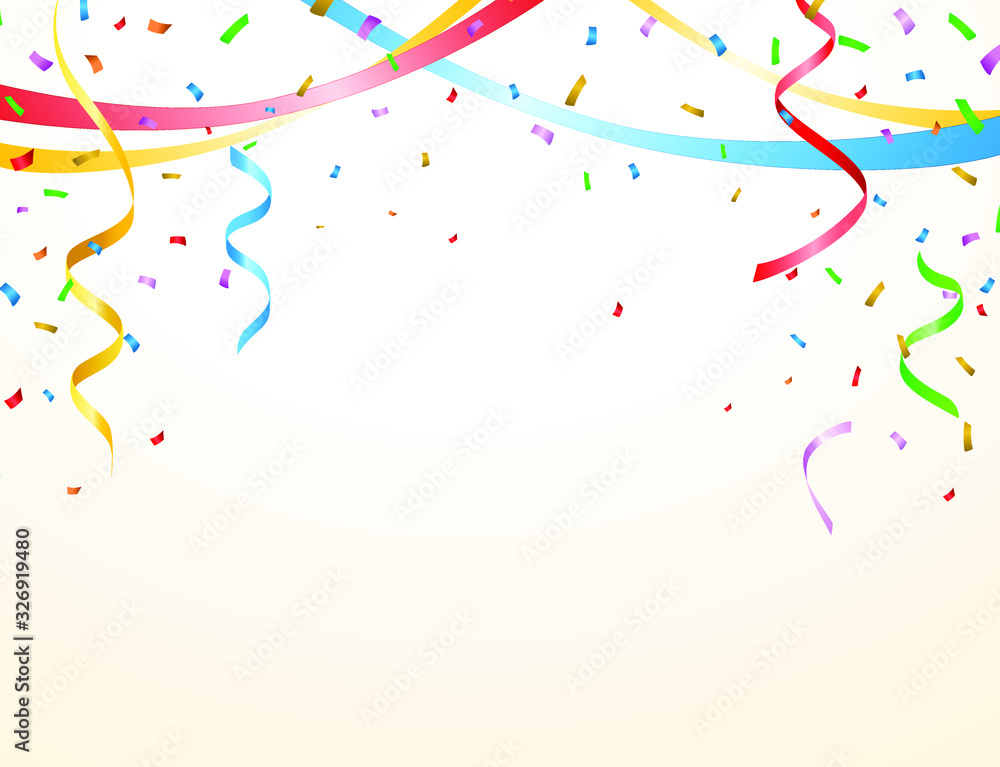 Birthday Card with Balloons , Confetti and Curling Streamer or Party Serpentine . Isolated Vector Illustration