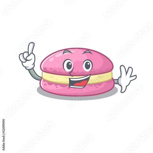 mascot cartoon concept strawberry macarons in One Finger gesture