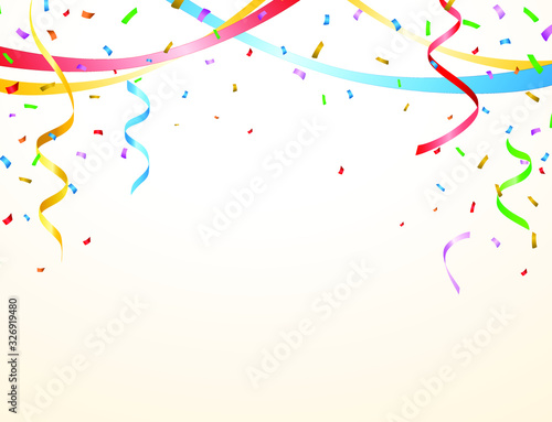 Birthday Card with Balloons , Confetti and Curling Streamer or Party Serpentine . Isolated Vector Illustration