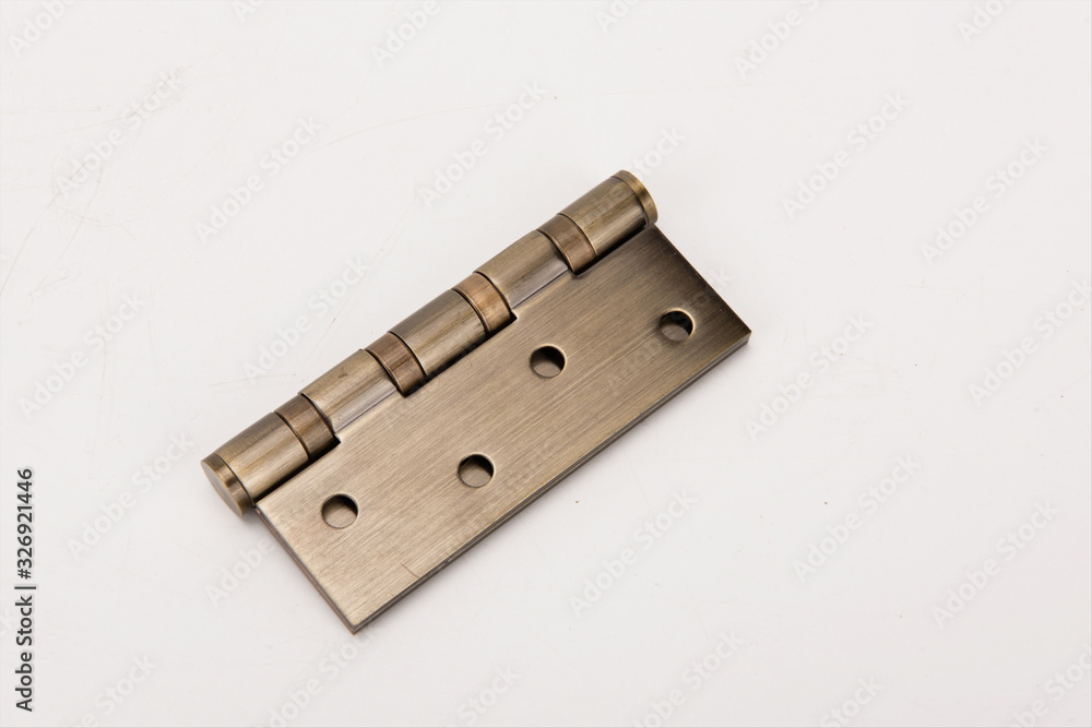 Metal spring butt hinge on a white background Metal spring butt hinge on a white background