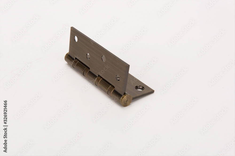 Metal spring butt hinge on a white background Metal spring butt hinge on a white background