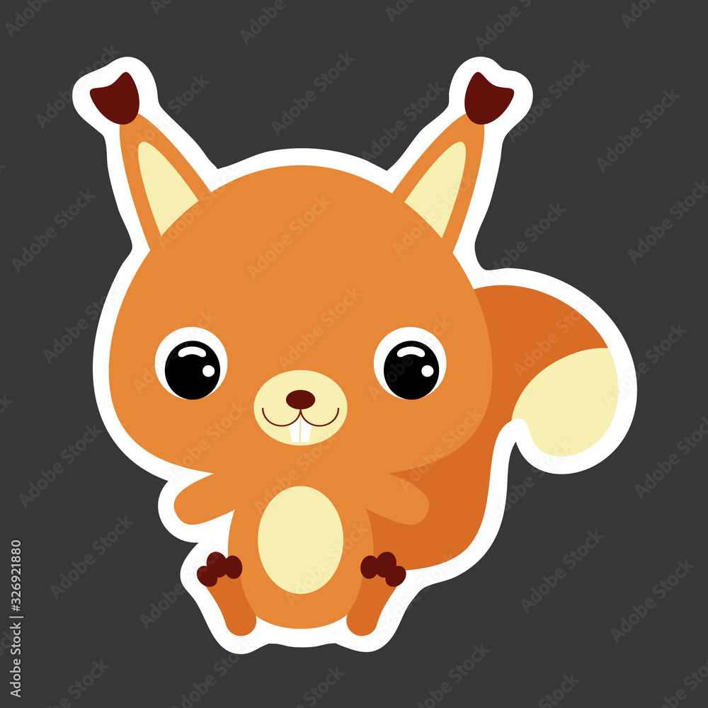Children's sticker of cute little sitting squirrel. Forest animal. Flat vector stock illustration Children's sticker of cute little sitting squirrel. Forest animal. Flat vector stock illustration