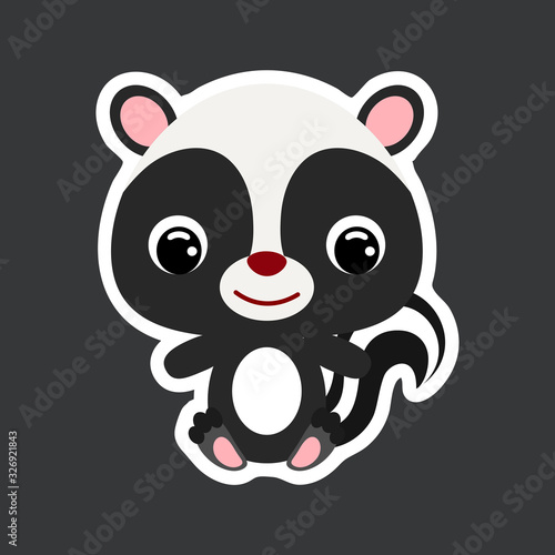 Fototapeta Naklejka Na Ścianę i Meble -  Children's sticker of cute little sitting skunk. Forest animal. Flat vector stock illustration
