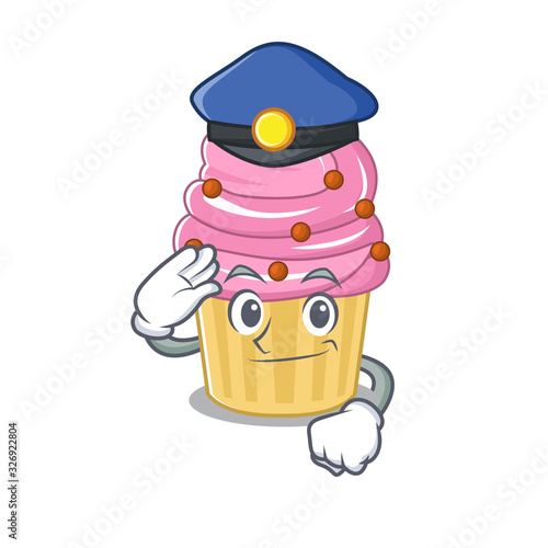 A manly strawberry cupcake Cartoon concept working as a Police officer