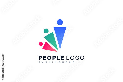 Abstract Colorful Triangular People Logo. Flat Vector Logo Design Template Element.