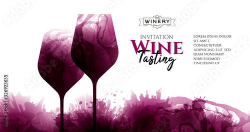 Templates with wine design. Illustration of wine glasses with drops. wine stains.