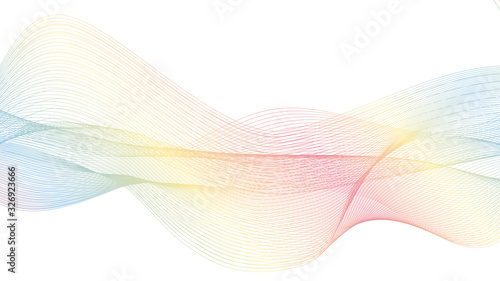 Abstract vector background with colored dynamic waves. Geometric rainbow background. Vector illustration. Gradient waves on white backdrop