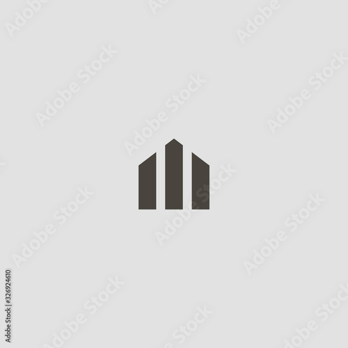 black and white simple vector geometric abstract iconic sign of three lines house silhouette