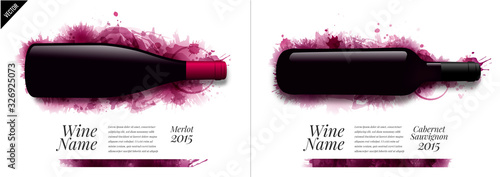Idea design for catalog or magazine for wine bottles. Wine stains background.