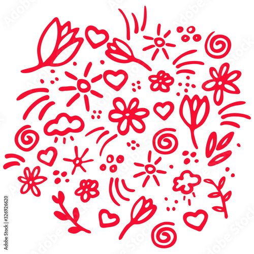 Nature vibes. Marker hand drawn illustration. Cute doodle elemets for digital and print.