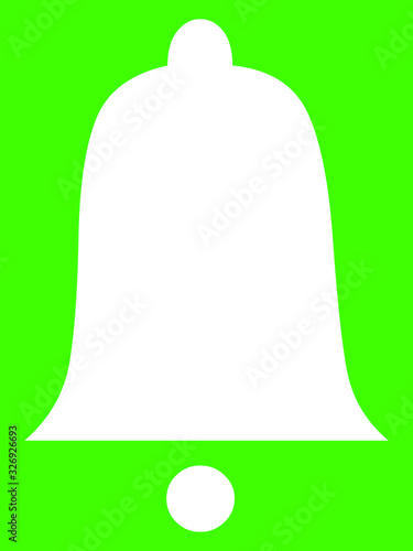 Simple White Outlined Symbol for a Christmas Jingle Bell on Green Background