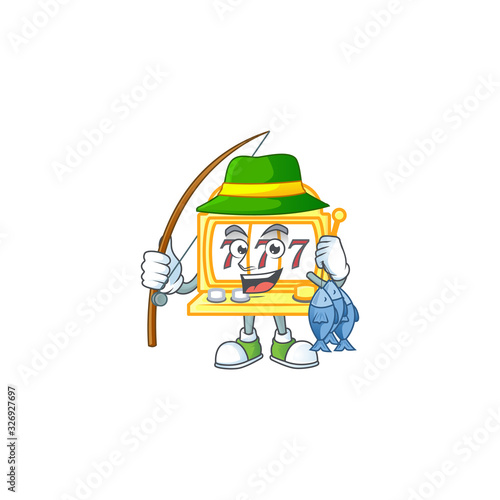 A mascot design of Fishing golden slot machine with 3 fishes