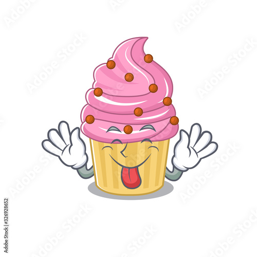 Funny strawberry cupcake mascot design with Tongue out