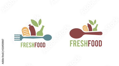 Flat fresh food logo template vector