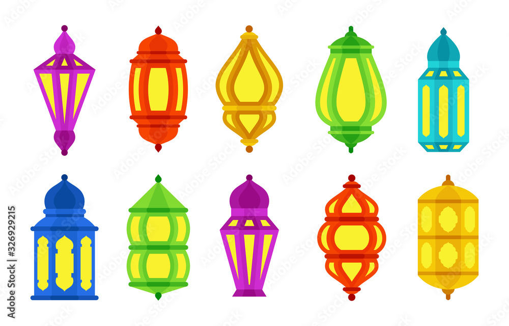 Colorful Islamic Arabic Lantern Symbol Icon Collection Set Isolated Colorful Islamic Arabic Lantern Symbol Icon Collection Set Isolated