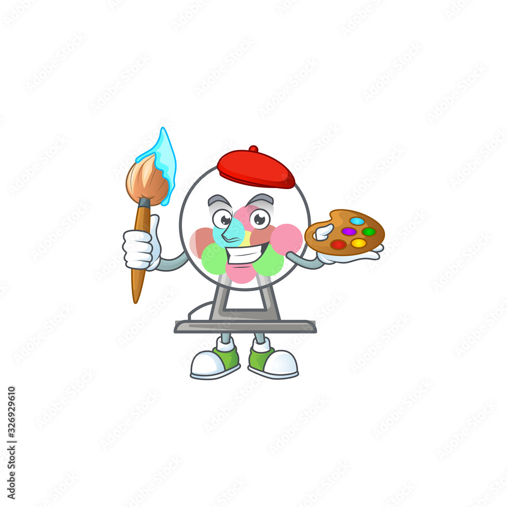 Obraz premium An elegant lottery machine ball painter mascot icon with brush