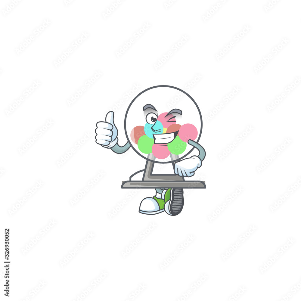 A mascot icon of lottery machine ball making Thumbs up gesture