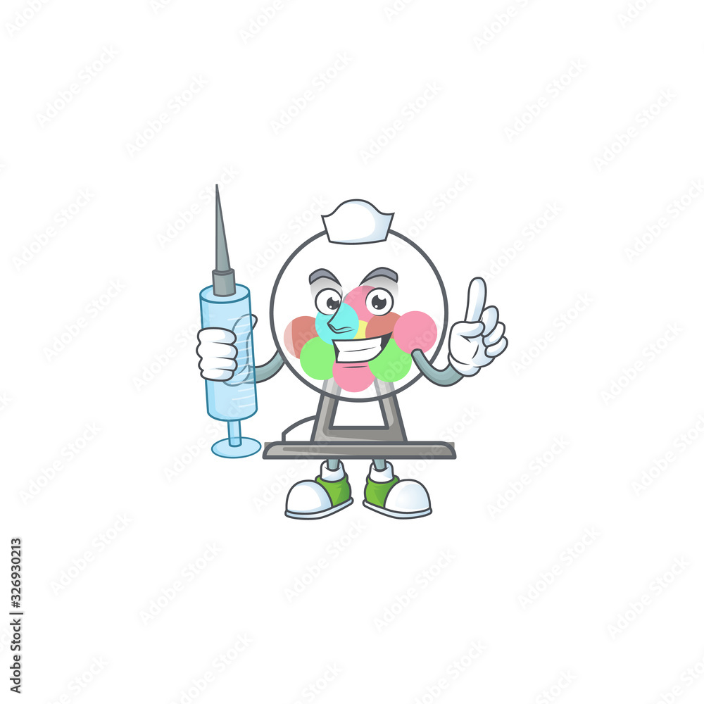 Smiley Nurse lottery machine ball cartoon character with a syringe
