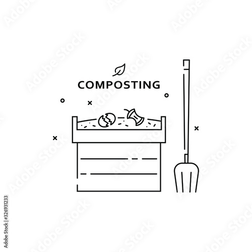 Composting line icon isolated on white background. Compost and composted soil cycle as a composting pile of rotting kitchen scraps turning into organic fertilizer. Eps 10 vector illustration.