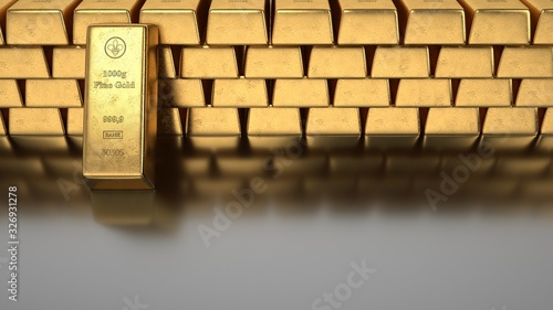 Konstfotografi 1000g gold bars of a bank. 3d illustration.